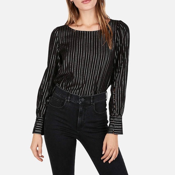 Express Tops - T248 Express black & gold stripe long sleeve